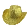 Bérets Cowboy Hat Western Cowgirl Party Casual Luxury Solid Yellow Red Sequin Panama Jazz Jazz pour femmes Fedoras Fedora