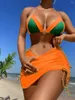 Dames zwemkleding 3 stuks driehoek touw bikini 2024 vrouwen trekkoord rok zwempak vrouwelijke zwembaden zwembaden zwempak strandkleding