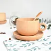 Tassen 3pcs/Kaffeetasse mit Löffel und Tablett Holzbecher natürlicher Nahrungsmittelmilchgriff für Hausgeschenke