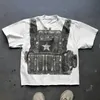 Hiphop Bulletproof Vest Graphic T Roomts Y2K Tops Print Негабаритная футболка готика Harajuku Streetwear Goth Men Menshing 240502