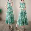 Повседневные платья зеленые цветочные летние жилеты Long Dress Женская приморская каникула пляжная одежда 2024 Super Fairy Dieveless Chiffon K824