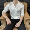 Chemises décontractées pour hommes manches demi-manches pour hommes coréens élégants slim slim robe shirt 4xl Gold Cost Collar Glossy Designer Fashion Tops 2024
