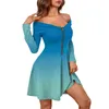 Robes décontractées de la mode pour femmes à manches longues gradient imprimé zipper sexy robes à épaules éteintes chic et élégante robe glamour rayonnante