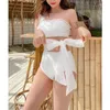 Divertiti da donne estive bianche push up in un pezzo di costumi da bagno costume da bagno in bikini nodo ad alta costume da bagno in alto da bagno