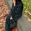 Roupas étnicas Mulheres vestido de veludo de velocidades da primavera de outono abayas muçulmano islâmico ramadã marroquino kaftan cor sólida verde modesto modesto