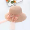 Breite Krempeln Hüte Sommerstroh für Frauen Mädchen atmungsaktuelle Sonnenschale Kappe Spitze Bugknot Ribbon Soild Color Ladies Panama Caps