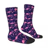 Mulheres meias pássaros fofos meias unissex rosa e marinho flamingo respirável gótico escalada de outono não deslizamento ideia de presente