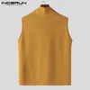 Incerun Tops Corée de style coréen Hens Hile Neck Vestets Streetwear Solide Solid All-Match Simple Sans Sans Sans Sans S-5XL 240425