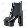 Botas Sukeia Mujeres hechas a mano Tobillo de invierno Plataforma brillante Toe Redonde Toe Hermoso Black Party Us Plus Tamaño 5-20