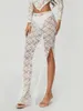 Jupes Femmes en dentelle transparente Long jupe sexy Voir à travers Mesh une ligne fluide Split Ruffle High Low Beach Maxi