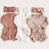 Kläder sätter spädbarn baby flicka kläder set bomull ruffle född romper toppar bloomer outfits vår höst 2 st