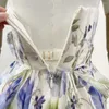 Casual Dresses High Quality 2024 White Blue Floral Print ärmlös Ruched Petal Tube Mini Dress