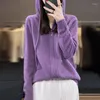 Women's Knits Autumn And Winter Cashmere Sweater Hooded Collar Zipper Cardigan Merino Wool Knitted Coat Fashion Korean Top