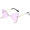 Óculos de sol Shape Butterfly Mulheres UV400 Creative Pingente Metal Tons sem aro Tons de viagem ao ar livre Oculos decorativos