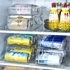 Rack de boissons de rangement de cuisine Double couche peut boxer l'organisateur de réfrigérateur à traction de récipient à roulettes automatique