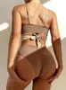 Dames badmode cikini-vrouwen's monochromatische hoge taille bikini bh dikke pit strip cross riem sexy mode zomer strand 2024