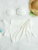 Frauen Badebekleidung Weiß 3 -teiliger Strandrock Badeanzug 2024 Solid Color Bikini Sexy trägerlose Rückenless Sommer Urlaub Badeanzug