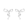 Boucles d'oreilles goujons de conception d'origine Silk-S925 ARGENT STERLING esthétique Romantique petit arc frais