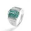 Klusterringar s925 silver inlagd naturlig jade bblue vatten sadel ring mode mäns gåvor justerbara fina ädelsten smycken droppe