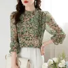 Fashion Printing Ladies Murffon Shirts Elegant Womens Blouses Spring Automne Shirts Tops Blusas Mujer 240418