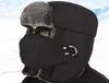 Chapeau de bombardier de fourrure en coton d'hiver vintage pour hommes Les femmes gardent une oreillette chaude épaissoir les casquettes de ski crâne de cagoule avec masque unisexe trappe9598724