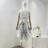Casual Dresses High Quality 2024 White Blue Floral Print ärmlös Ruched Petal Tube Mini Dress