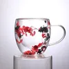 Tassen Füllungen trocken Blumen Doppelwandglas Tasse mit Griff hitzebeständig kaltem Getränk Tee Kaffee isoliert Becher Kreatives Geschenk