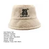 Bérets Femmes Hiver Fisherman Chapeau en peluche épaisse Cartonne de dessin à la broderie Plat Vent à vent chaud Soft Anti-Slip Lady Backet Cap