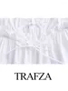 Women's Tanks TRAFZA Female Chic Sleeveless Bow Decoration Poplin Top Woman Summer Elegant Fashion Solid Folds V Neck Tank Tops Streetwear