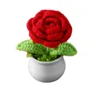 Flores decorativas Plantas de decoración tejidas a mano Pot de punto ólogos Rose Flower Bonsai Mini Lindo Estilo Diy Crochet Consejo para en maceta para