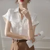 Kadın bluzları beyaz gömlek kadın moda basit artı boyutu bluz 2024 yaz kısa kollu Kore üstleri ofis giymek