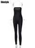 SHESTYLE Strapless PU Leather Jumpsuit Women Clubwear Black Summer Elegant Date High Street Elastic Slimming Fitness Mouwloze 240429