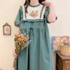 Feestjurken Retro groene korte-mouwen jurk Artistic Midden-Length geborduurd katoen losse taille temperament voor dameskleding voor dameskleding