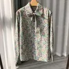 Blouses pour femmes Ribbon Clit à noeud papillon Floral Coton Imprimé Français Romantique Fres