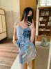 Tanques femininos Yedinas Streetwear Blue Camisole Mulheres Halter Tops Verão Tanque de mangas irregulares da moda coreana do verão 2000 CAMIS Y2K