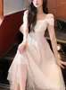 Robes décontractées fée française douce robe midi femme causale solide même bureau de fête Lady Slim Elegant Korean Fashion 2024 Été chic