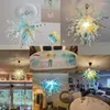 Candeliers de lámpara de vidrio moderno Color de champán al estilo Chihuly Luz de techo soplado a mano para el pasillo de la habitación del hogar
