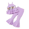 Clothing Sets 2024 Summer Girls Ruffles Edge Lace Embroidery Suspender Top Flared Trousers 2 Pcs Casual Kids Clothes Age 3-7T