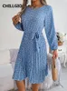 Повседневные платья Chillgio Vintage Luxury Women's Elegant Pleasted Plord Bohemian кружев с длинным рукавом корейский пляжный шифон шифон