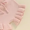 柔らかいニットの女の赤ちゃん服かわいいベビー服ソリッドノースリーブレスカミトップ弾性ウエストショーツ2ピースかぎ針編みの子供セット240429