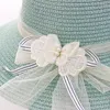 Breite Krempeln Hüte Sommerstroh für Frauen Mädchen atmungsaktuelle Sonnenschale Kappe Spitze Bugknot Ribbon Soild Color Ladies Panama Caps
