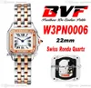 BVF W3PN0006 Swiss Ronda Quartz Ladies Watch 22 mm Diamonds Bisel Dos tono Rose Dial blanco Dial negro Acero inoxidable Romano Bracele2058243