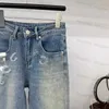 Designer Dames jeans lente en zomer nieuwe stijl minimalistische stijl zware industrie opgerolde diamant geleidelijk veranderen van kleur en versleten micro -elastisch rechtdoor