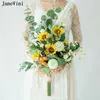 Fleurs de mariage Janevini jaune tournesol bouquet de mariée artificielle pour la mariée fleur de fleur rurale rurale de fleur