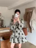 Abiti casual francese vintage sciolto femmina vestidos arruffato con scollo a v-scottini spargitura slim 2024 primavera coreana chic vestito da donna