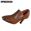 Buty brązowe krótkie metalowe sztylet na wysokim obcasie seksowne kwadratowe palce granatowe botki 2024 buty kobiety futrzane dziwne poślizg