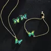 Ketens glazen materiaal vlinderarmband ketting met diamanten romantische oorring set sieraden vrouwen