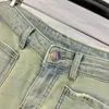 Designerin Frauen Jeans Frühjahr Neue Landstil Starker Arbeit alter Buchstaben Patch Lose Farbfarb hohe Taillierte, gerade Beinjeans