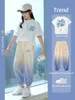 Dziewczęta Trend Summer Sports 2PCS Ice Silk Tshirtsninth Anti Mosquito Spodnie Suits 513 lata Ouliwear Oulity Ubrania dla dzieci 240428