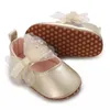 Pierwsze spacerowicze nowe buty noworodka 0-18m noworodka damskie miękki bawełniany przeciw wsuwszy łuk szlachetny elegancka sukienka księżniczka spacery H240504